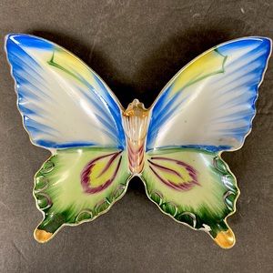 Vintage hand painted ceramic butterfly shaped trinket dish